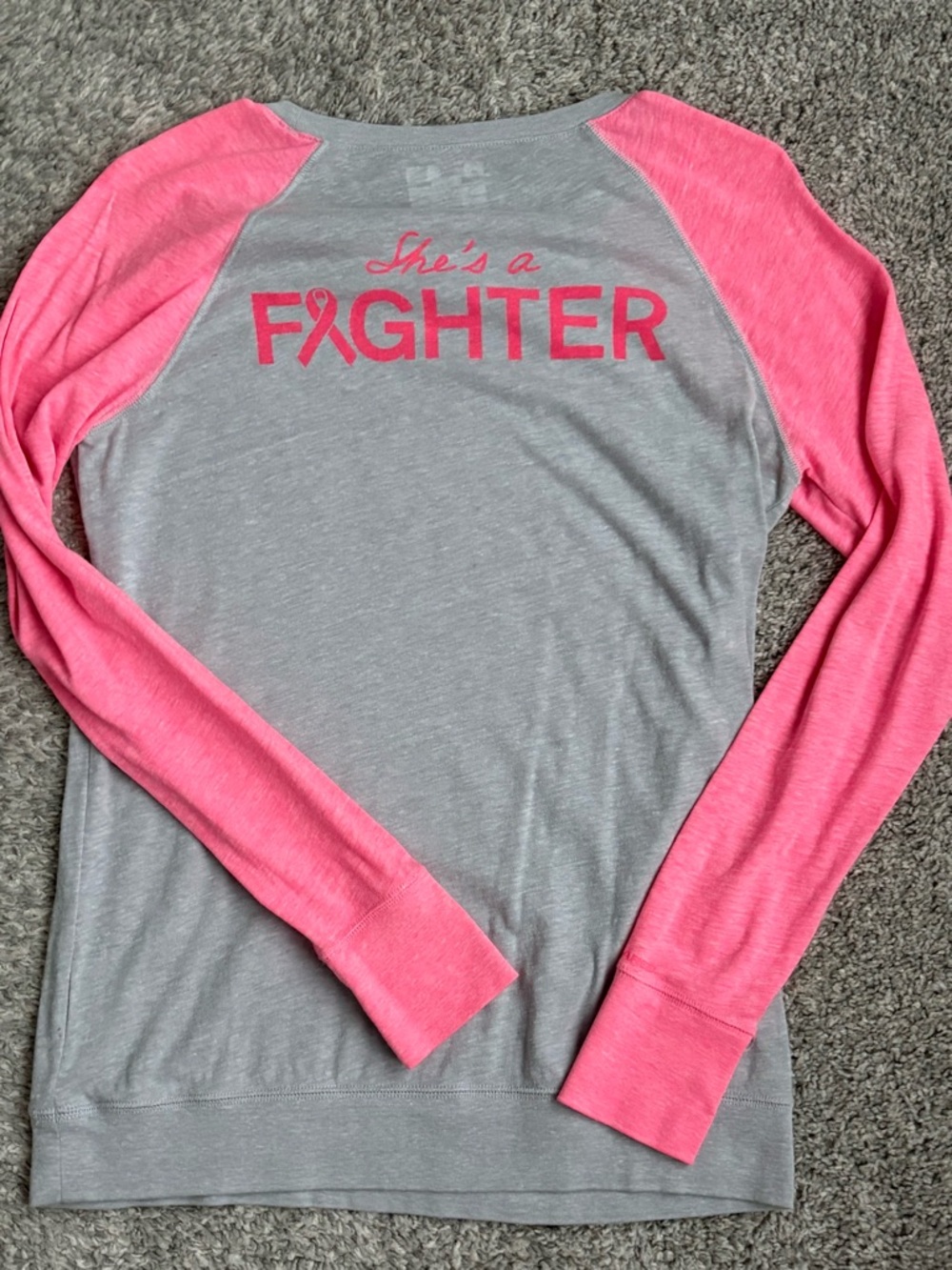 She's a Fighter Long Sleeve Raglan Tee - Pink and Gray